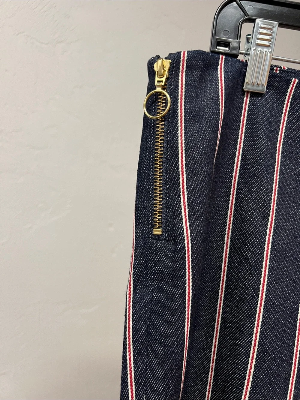Maggie Marilyn 💯% Cotton Denim Navy Pants with Red, White Stripes Size 8 - Picture 5 of 16